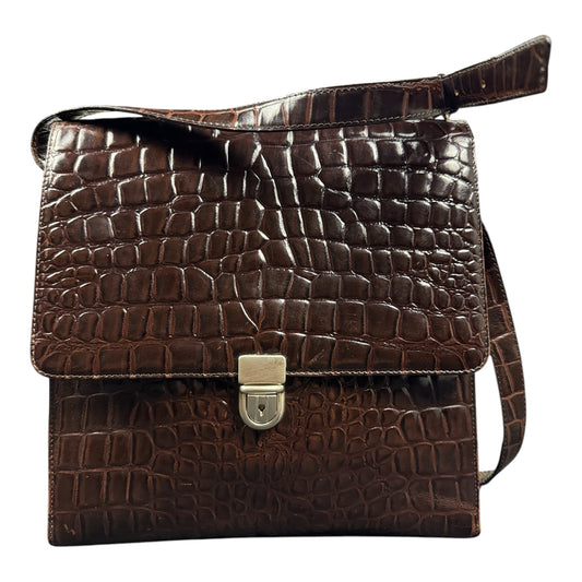 Borsa a Tracolla Vintage Effetto Coccodrillo - - Marrone Cioccolato