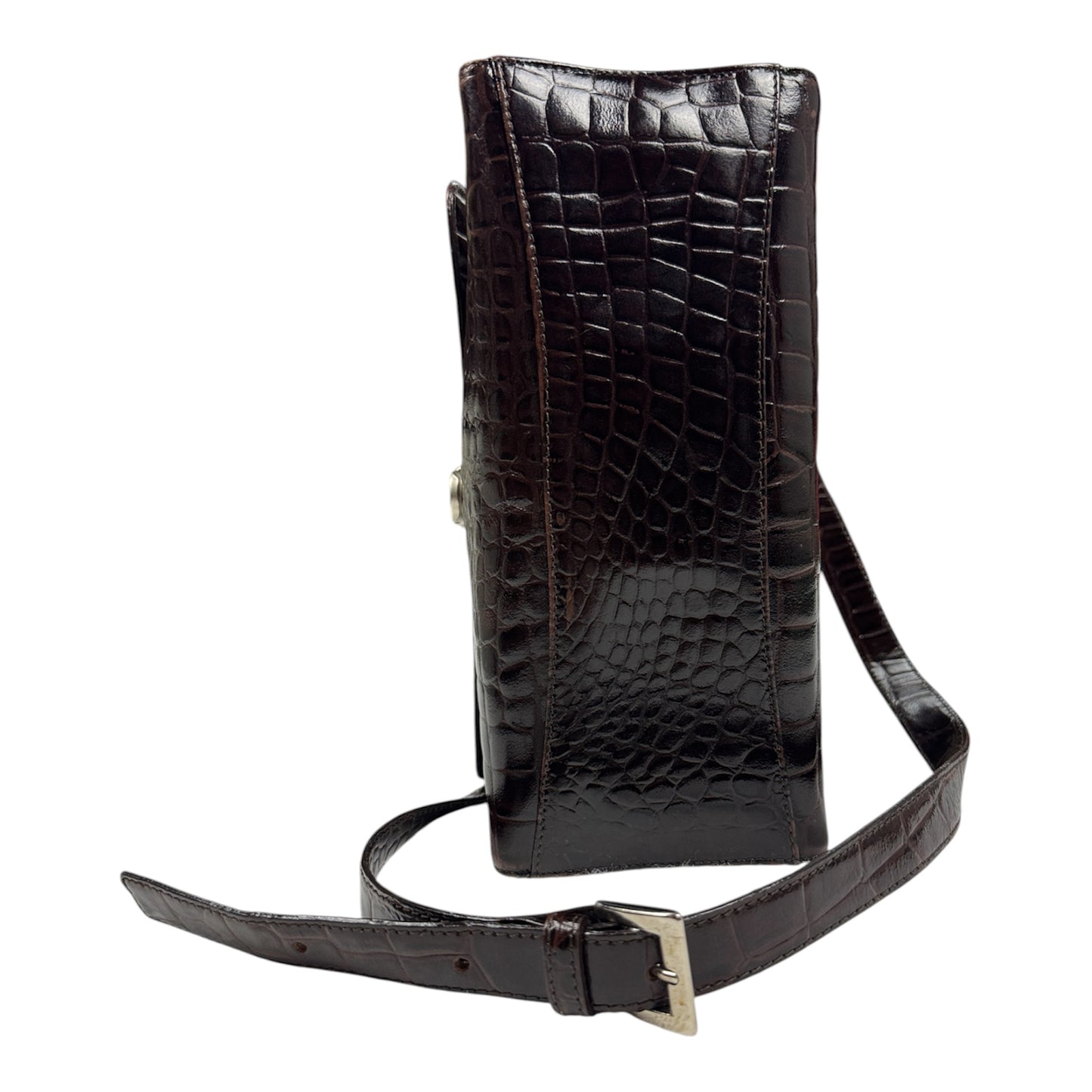 Borsa a Tracolla Vintage Effetto Coccodrillo - - Marrone Cioccolato