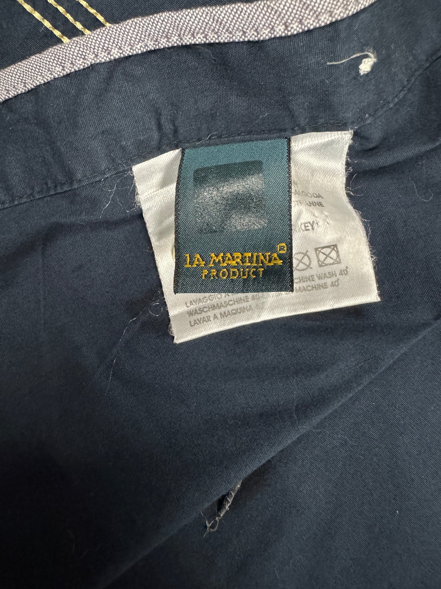 Camicia LA MARTINA Uomo M 48 Blu Cotone Stretch Polo de Bagatelle Paris Logo
