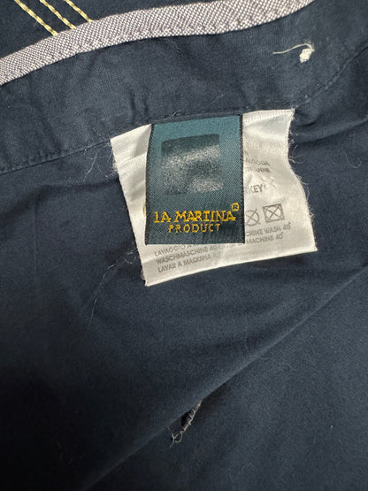 Camicia LA MARTINA Uomo M 48 Blu Cotone Stretch Polo de Bagatelle Paris Logo
