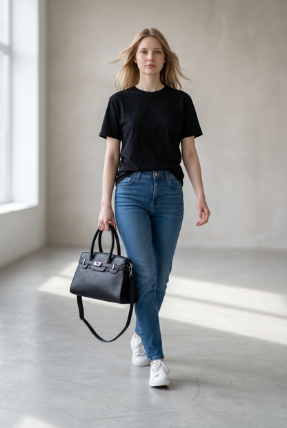 Borsa a Mano e Tracolla " Retro Classic" - Nero Martellato