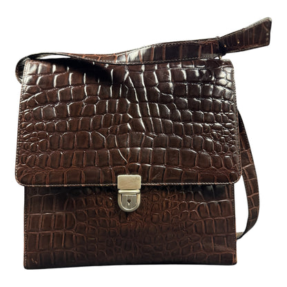 Borsa a Tracolla Vintage Effetto Coccodrillo - - Marrone Cioccolato