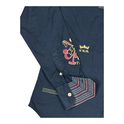 Camicia LA MARTINA Uomo M 48 Blu Cotone Stretch Polo de Bagatelle Paris Logo