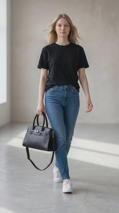 Borsa a Mano e Tracolla " Retro Classic" - Nero Martellato